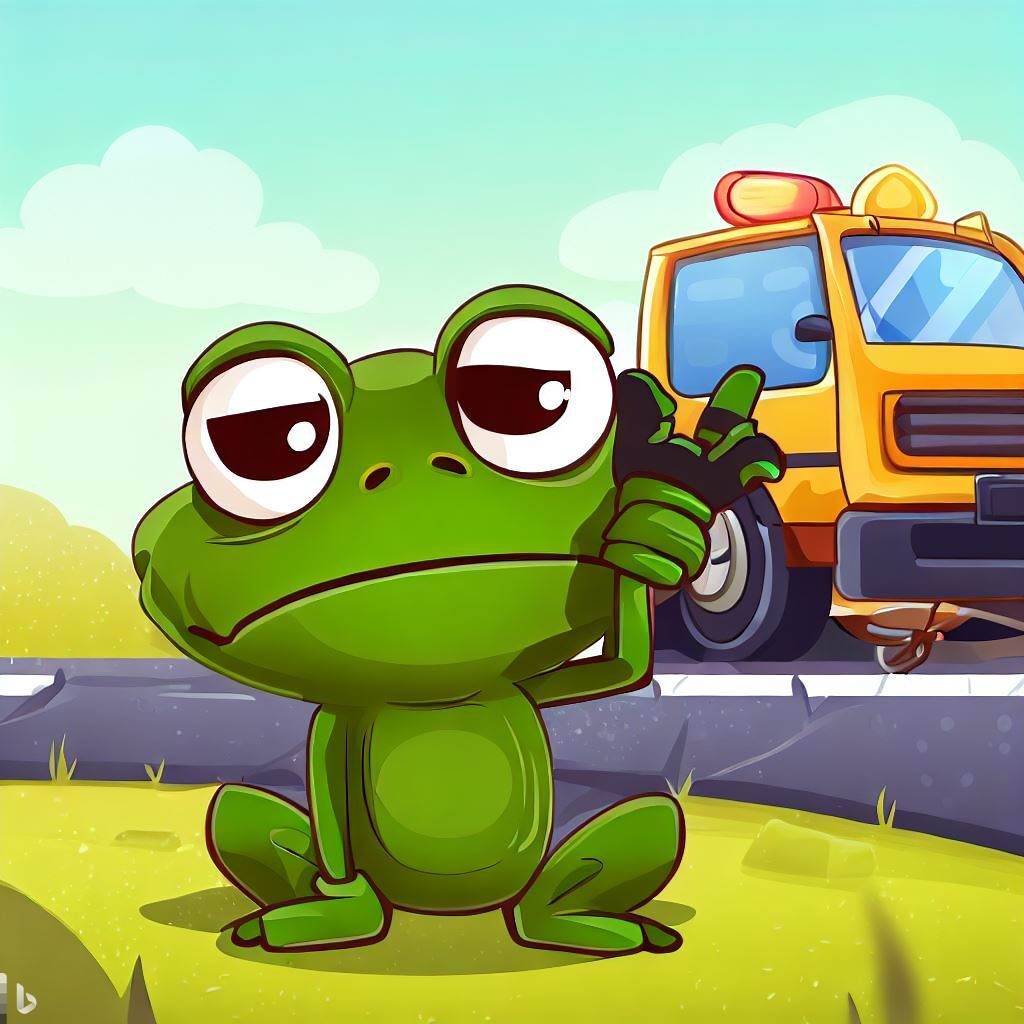 Bing Image Creator's interesting attempt at a hitchhiking frog