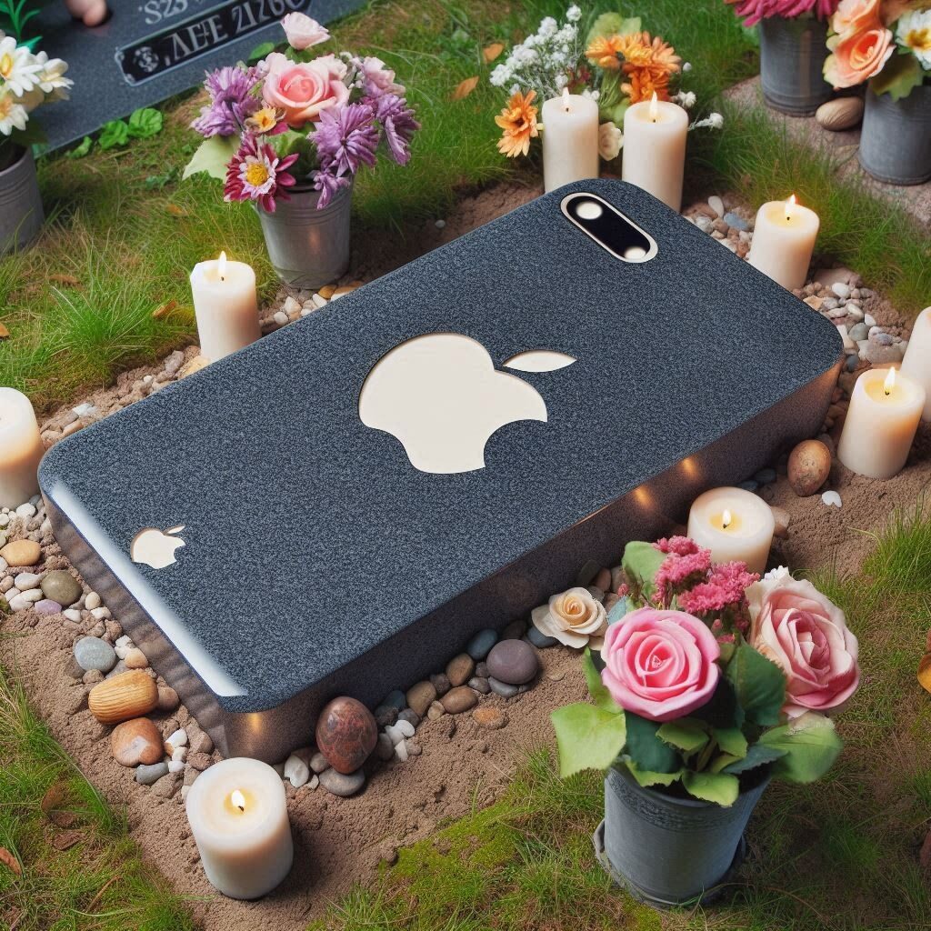 a dead iPhone headstone